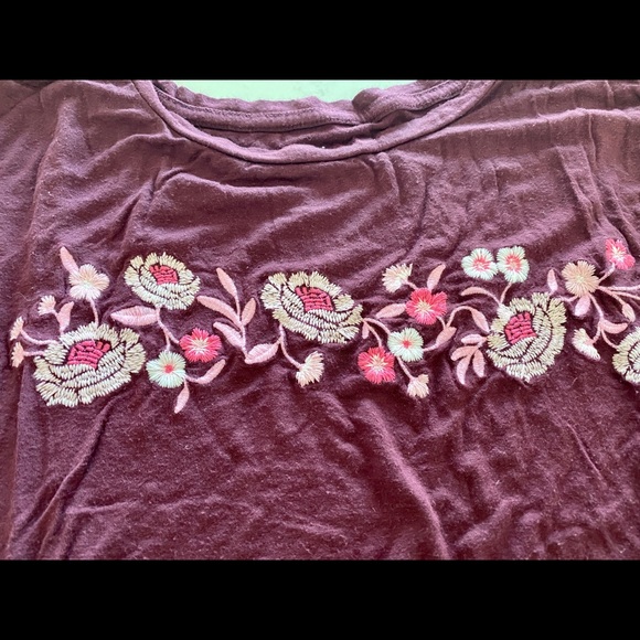 Aero Soft Maroon Floral Embroidered Tee - Picture 2 of 3